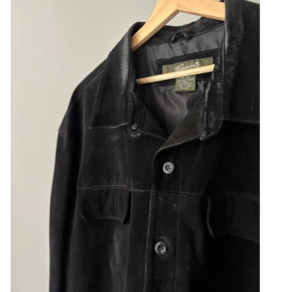 1990s Oversized Black Suede Jacket with Pockets | Vintage Minimal Leather Coat - Picture 8 of 8
